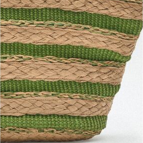 Zara Straw Tote with Green Stripe Accents - Picture 3 of 10